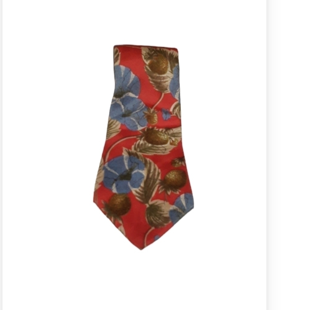 Mario Valentino Red/Blue Floral and Strawberries Men's Silk Tie 56 x 4